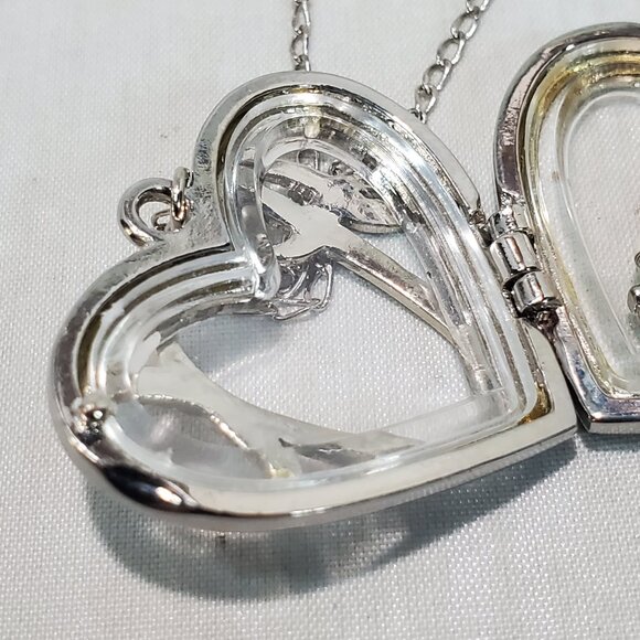 Silver Heart Shape Locket Necklace with floating tiny charms within - Picture 7 of 12